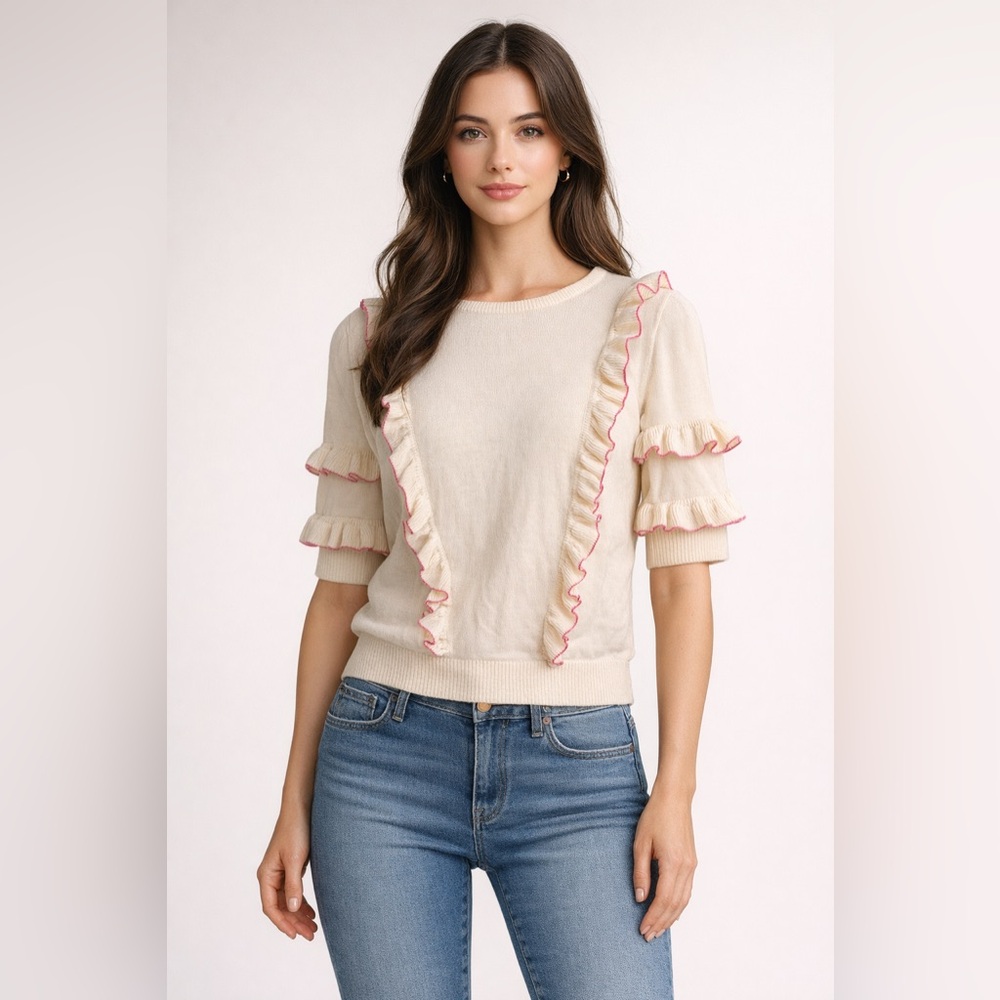 Women's Cream Ruffle Sweater